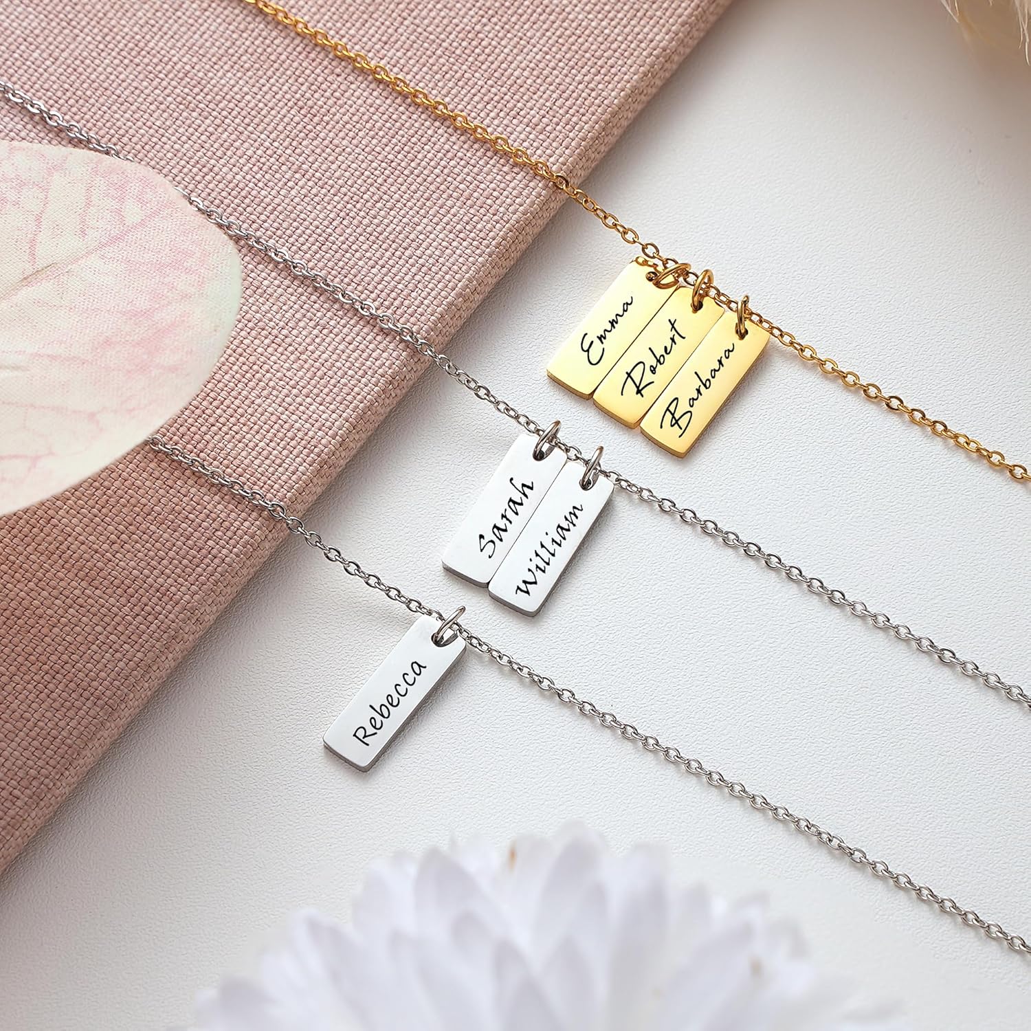 Multiple Name Charm Necklace – Custom Engraved Family Jewelry for Women – Personalized Necklace with Kids’ or Grandkids’ Names – Christmas or Birthday, Mothers Day Gift for Mom, Wife, or Grandma