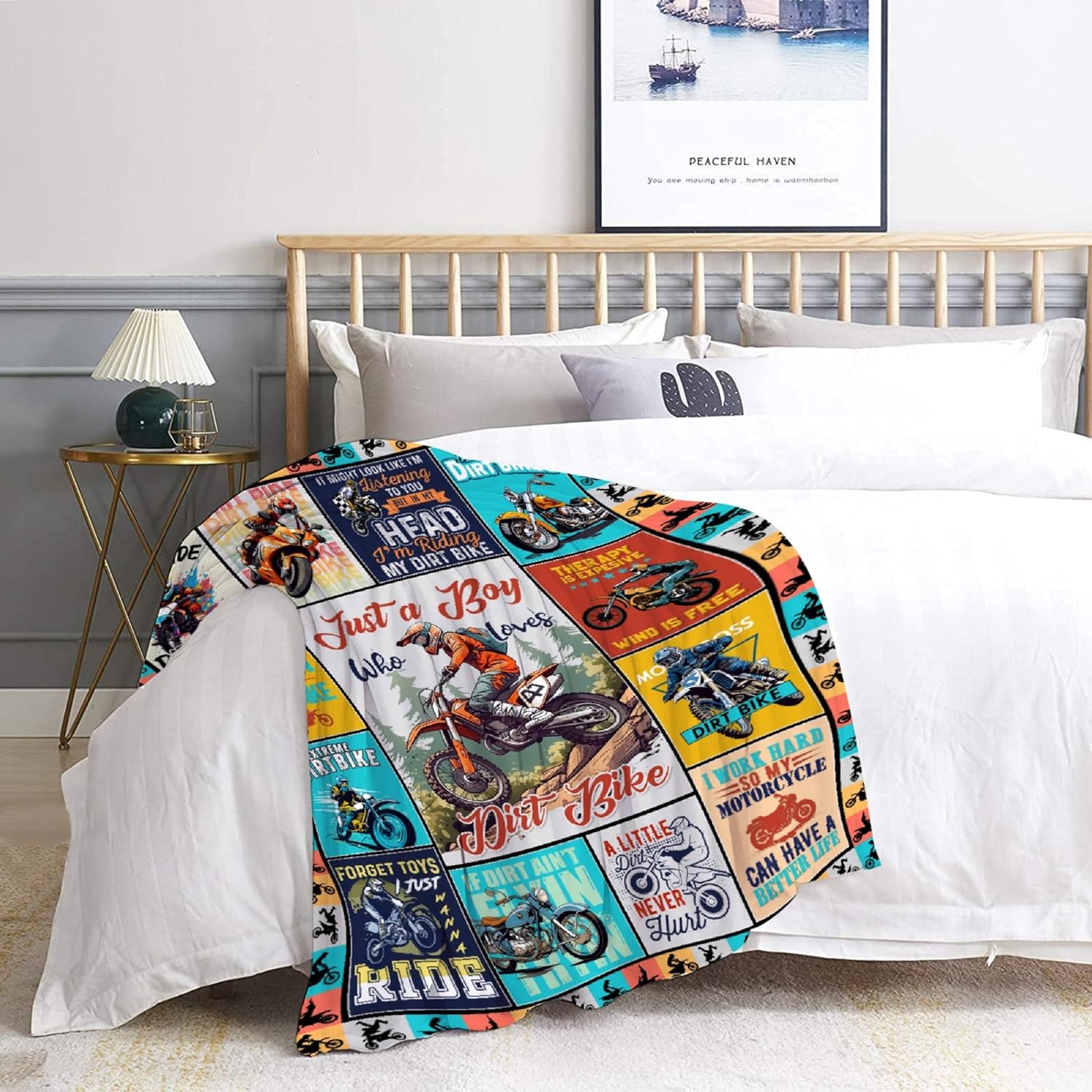 Dirt Bikes Throw Blanket,Gift for Motocross Rider,Just a Boy Who Loves Dirt Bikes Flannel Blanket for Boys Kids Teens,Motorcycle Blanket for Bed,Camping,Travel,60"x80"-Queen Size for Adults