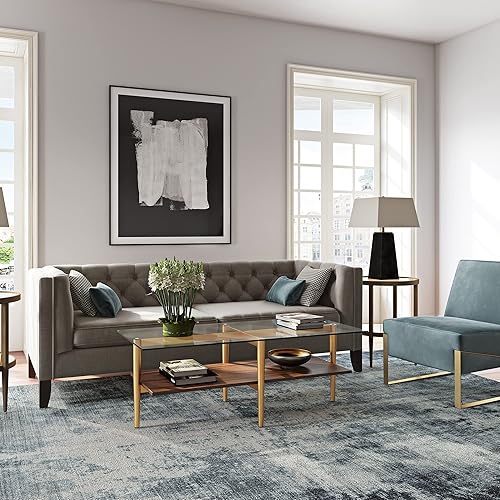 Miniatura 83 de Otto - Mesa de centro redonda de 36 pulgadas de ancho con estante MDF en latón/laca blanca Latón/blanco.,Oro/Nog,Bronce ennegrecido/mármol