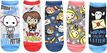 Harry Potter Dobby Luna Lovegood Hedwig Juniors/Womens 5 Pack Ankle Socks Size 4-10