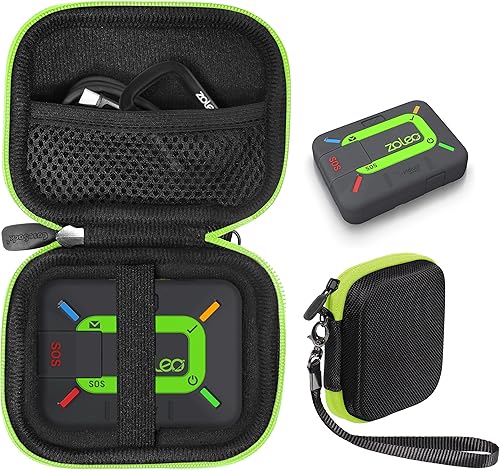 CaseSack Funda para ZOLEO Satellite Communicator, negro con cremallera verde a juego con ZOLEO, bolsillo de malla para accesorios (negro con