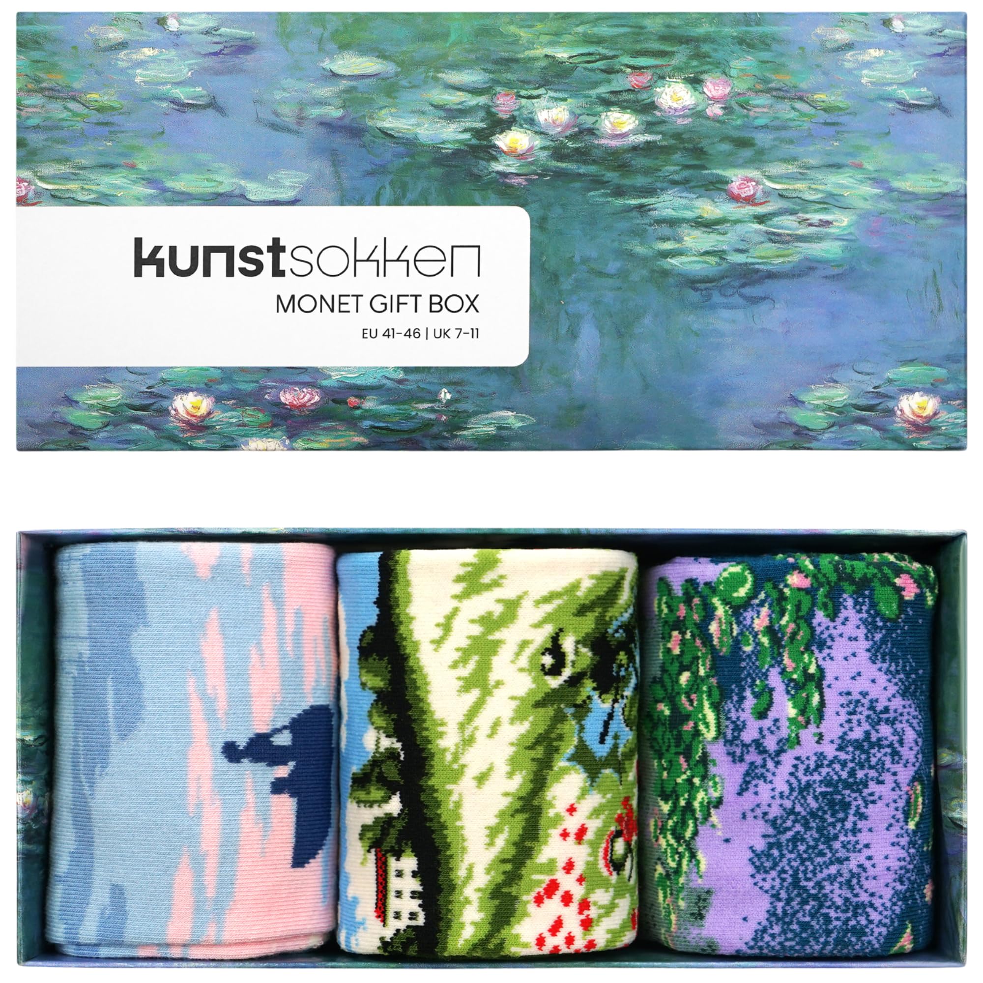 Kunstsokken Art Socks - Claude Monet Giftbox 3-pack - gifts for artists stocking presents novelty socks christmas stocking fillers women sock gift set