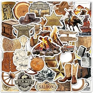 50피스 Western Wilderness 비닐 데칼 자전거 스케이트 수하물 데일리 데코 | 빈티지 와일드 웨스트 요소 스티커 패턴은 모든 일상 개인 용품에 복고풍 분위기를 선사합니다
