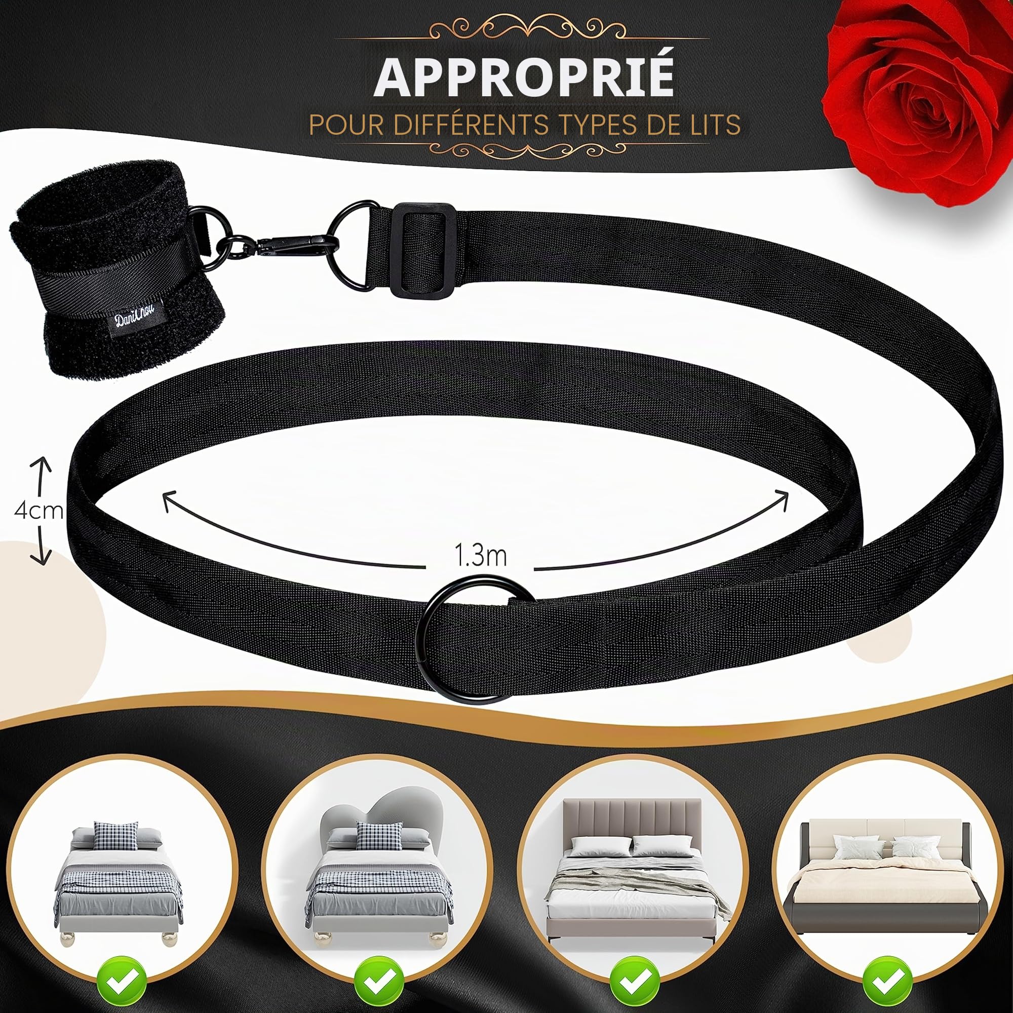 Menottes de lit - FlexBind Sex Set, Fixation au pied du meuble, Sex Toys, Menottes pour femme/homme, Set de menottes BDSMS Toys, Set de bondage Set de menottes, Jouets sexuels pour couples