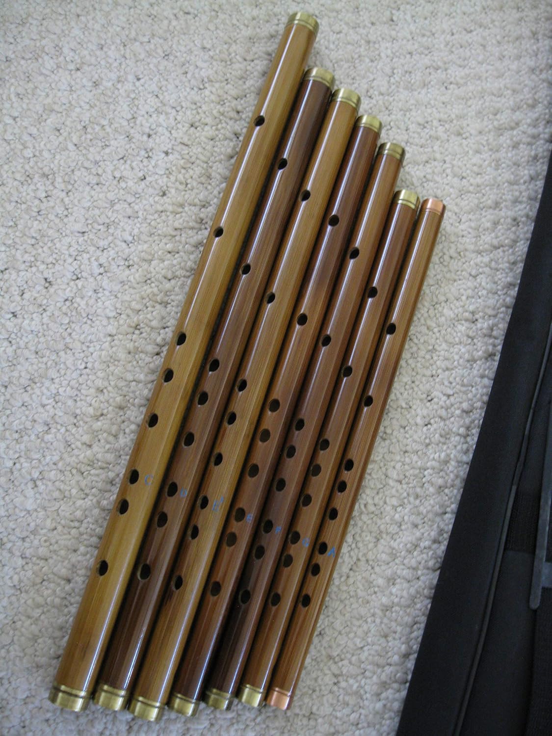 Set of 7 Bamboo Flutes Key of C/D/bE/E/F/G/A - 6 Holes flute w. Dimo & Waterproof Canvas Bag - Geat Sounding !!