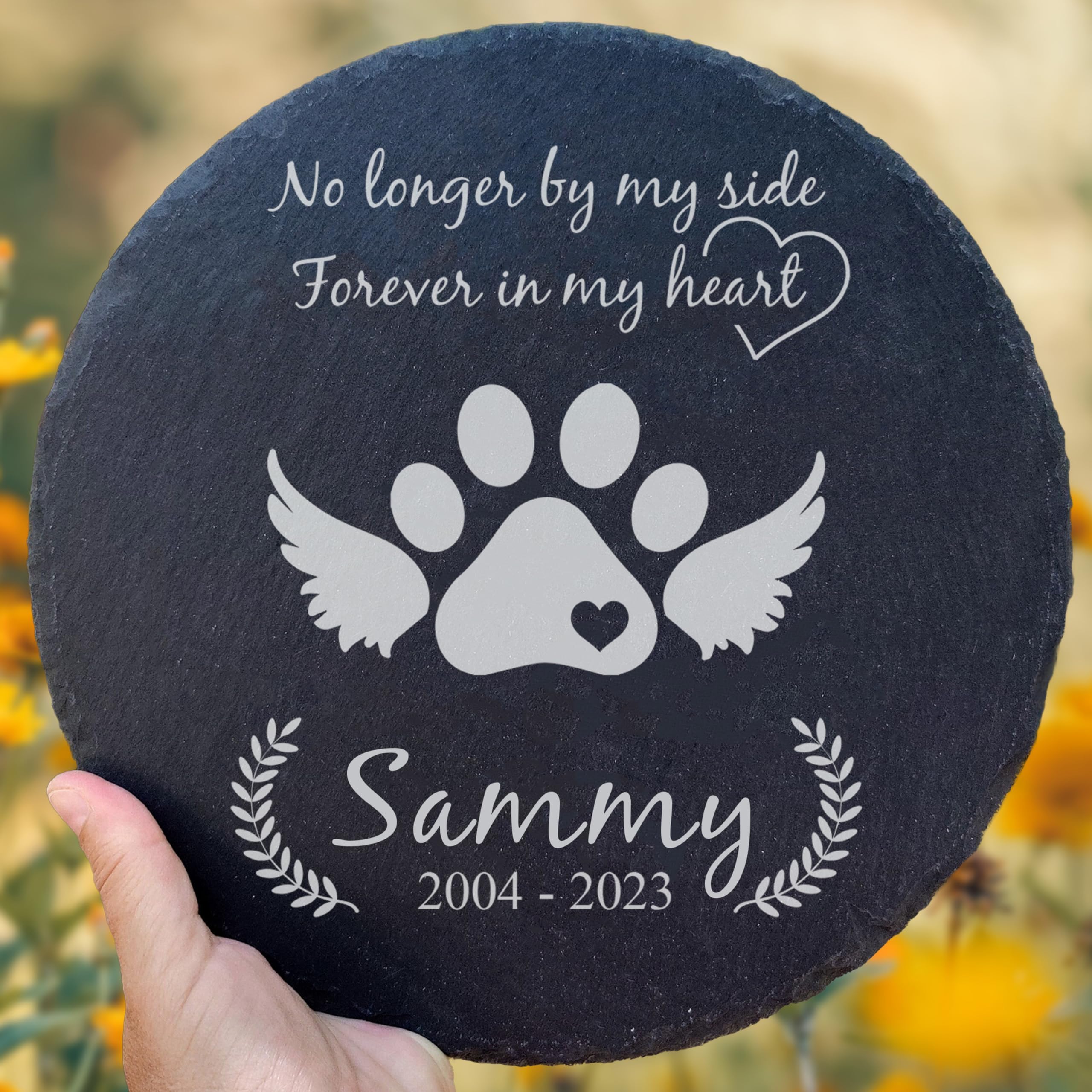 Personalized Pet Memorial Stone for Dogs and Cats | Custom Laser-Etched Weatherproof Garden Grave Marker | Natural Stone Bereavement Headstone
