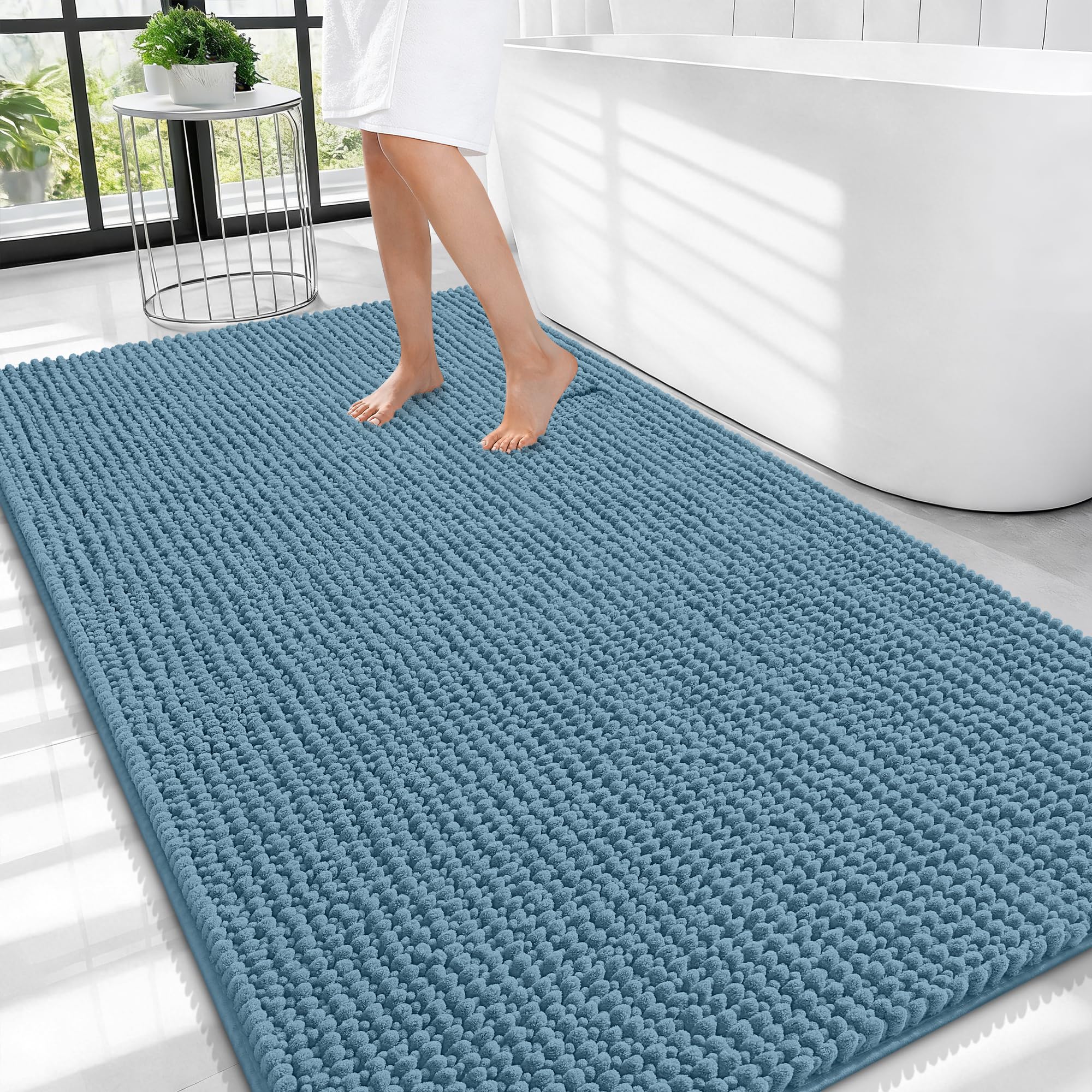 OLANLY Thick Chenille Large Bathroom Rugs Mats 44x32, Airy Blue