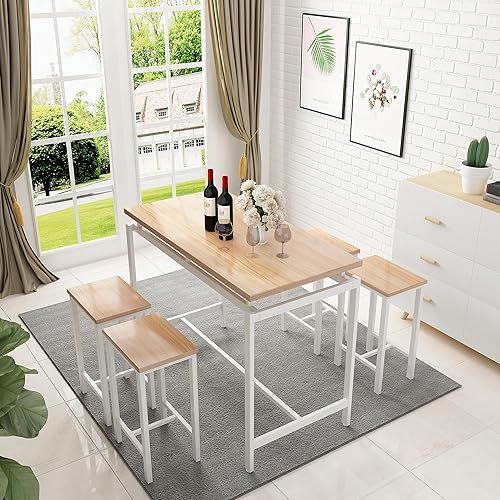 Miniatura 11 de AWQM Juego de mesa de comedor para cocina, sala de estar, bar, color marrón industrial café industrial,Negro-2,Beige (Style 2-Beige),Estilo