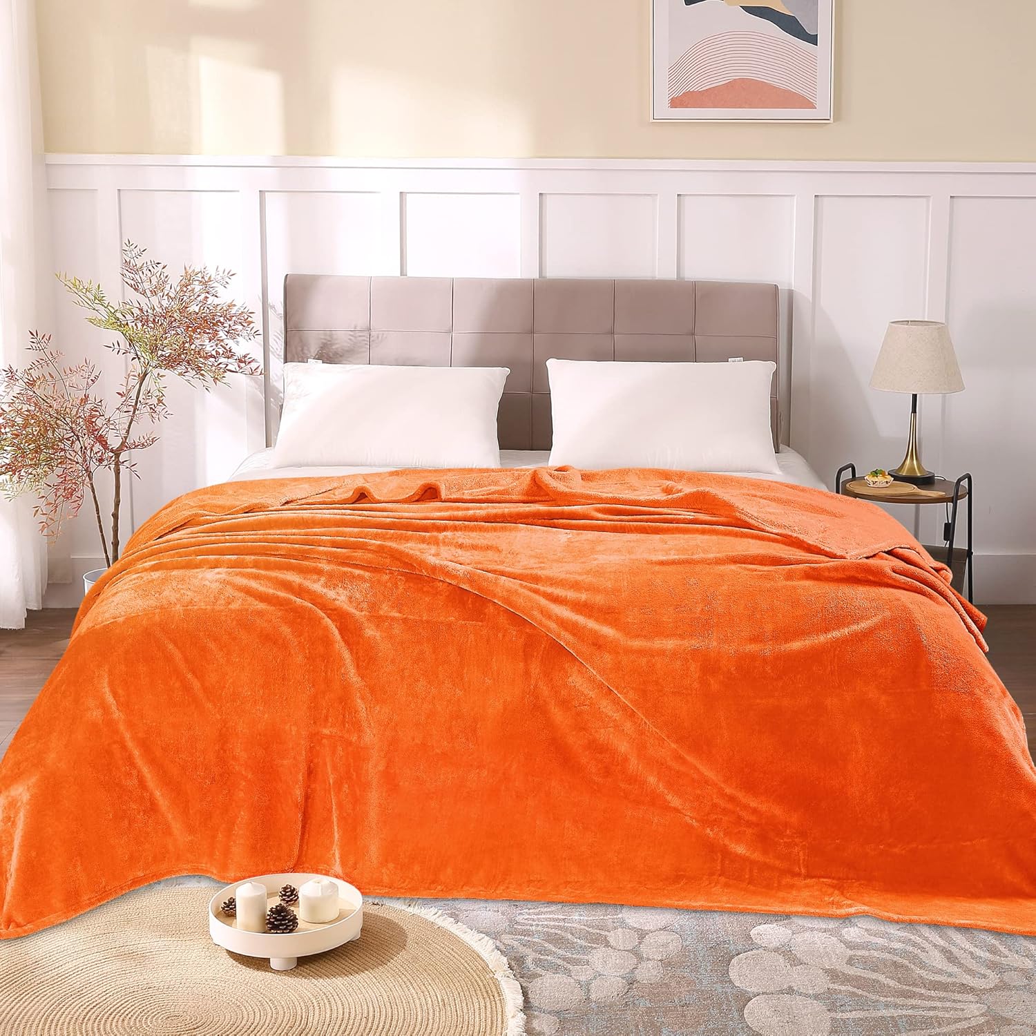 BEDELITE Fleece Blankets Queen Size Orange Throw Blankets for Bed, Luxury Plush Cozy Fuzzy Blanket 90x90 inches, Super Soft & Warm Blankets for All Seasons - Image 2