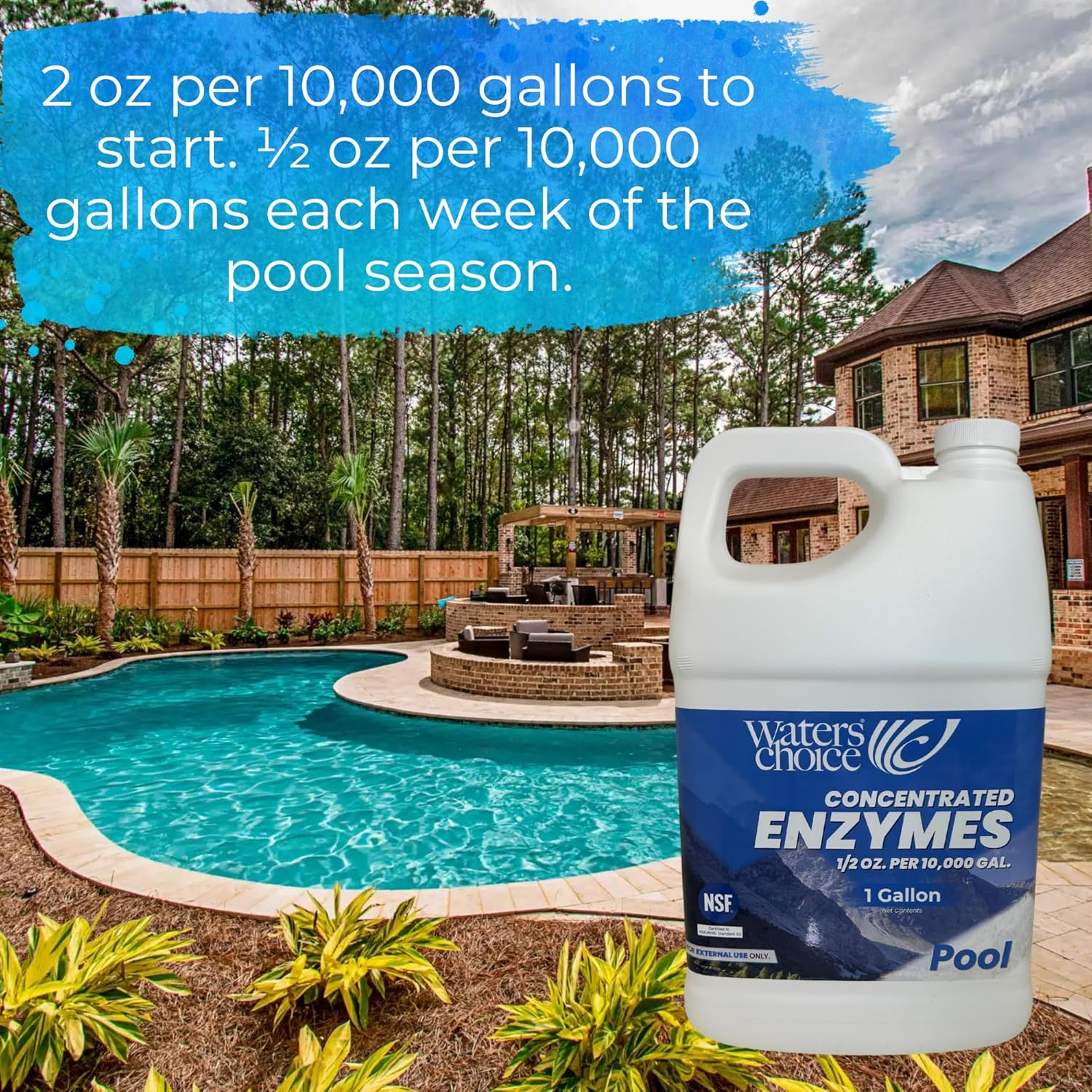 Waters Choice Pool Enzyme Concentrate - 1 Gallon - Non-Toxic Weekly Natural Enzymes for Crystal Clear Pool Water - Effective Pool Clarifier