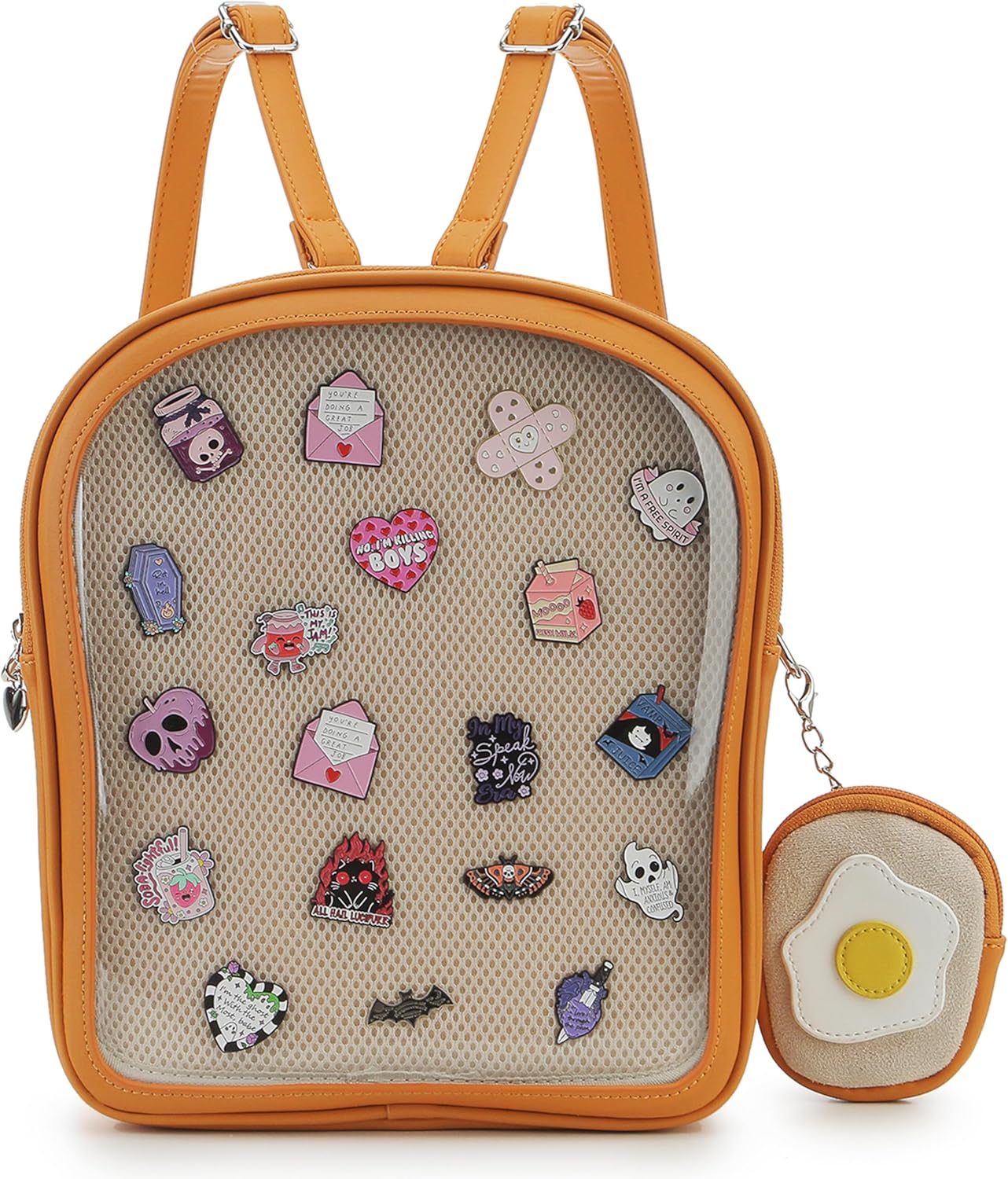 Cute Ita Bag Pin Display Backpack with 2 Inserts for Pins Novelty Toast Shaped Ita Crossbody Bag for Women with Adjustable Straps