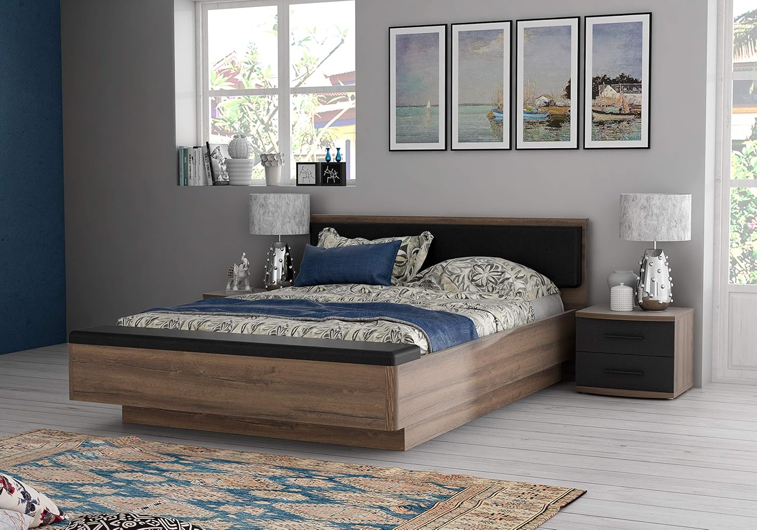 Zuari Rondino Queen Size Engineered Wood Bed With Hydraulic Storage