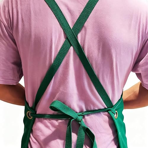 Miniatura 5 de Delantales de chef con bolsillos grandes para mujeres y hombres, lona de algodón con espalda cruzada, delantal de trabajo repelente al agua con