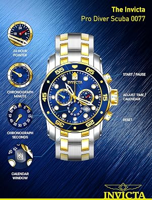 Invicta Men's Pro Diver Scuba 48mm Two Tone Stainless Steel Chronograph Quartz Watch, TT/Blue (Model: 0077)