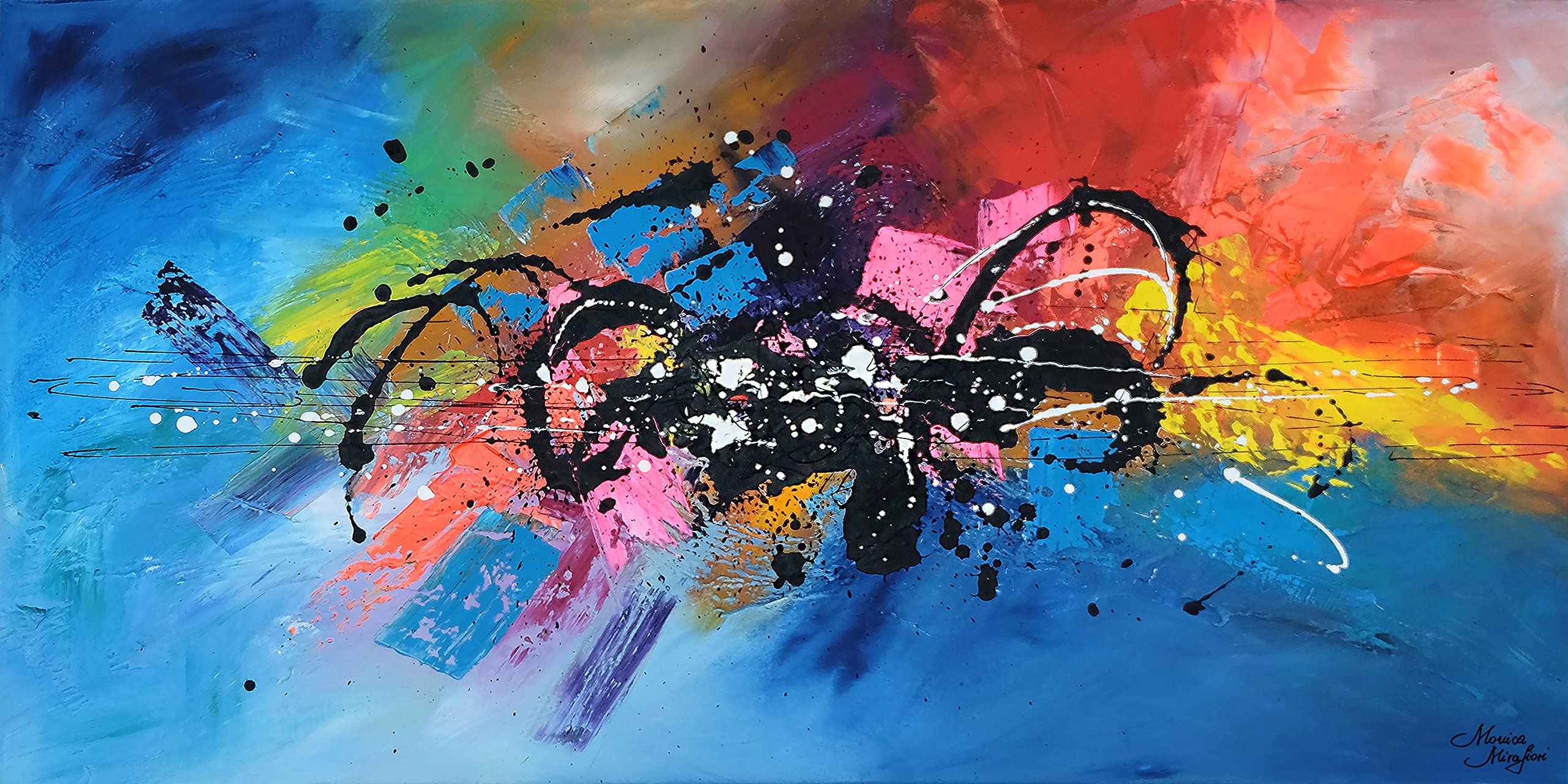Tableau Peint à la Main 140x70 cm Toile sur Cadre en Bois