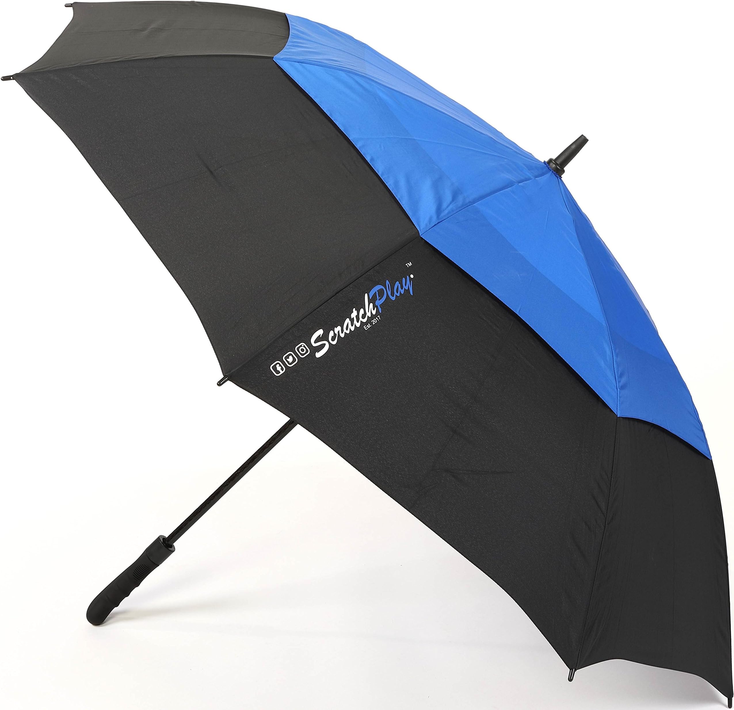 Golf Umbrella for Outdoor Travel Sports - Protects from Beach Sun Rain and Shade -Automatic Opening Lightweight Double Vented Wind Resistant Waterproof Canopy Fiberglass Frame - ScratchPlay