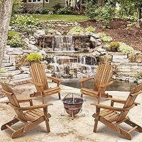 Vista 2 de Adirondack - Juego de 2 sillas plegables de madera para exteriores con respaldo de cedro macizo, cómoda silla de descanso para patio, terraza, Dorado