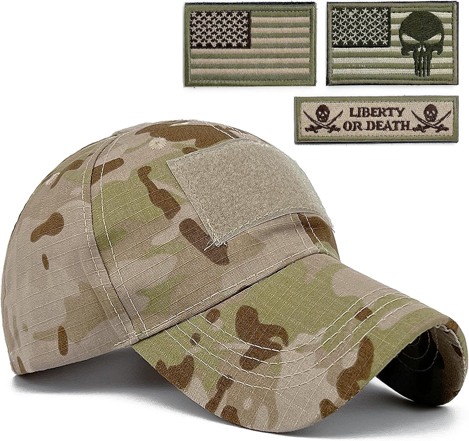 Tactical Military Mens Camo Baseball Hat with American Flag Skull Patch Patriotic Operator Camouflage Cap for Women