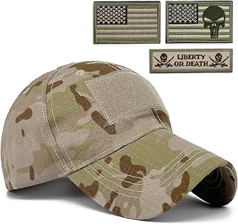 Loneshark Tactical Camo Hat with American Flag Skull Patch | Ocp Baseball Cap, Acu/Military/Operator/Army/Patriotic, Men/Women, Hunting/Shooting, Camouflage Print