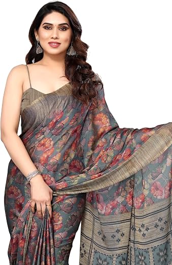 MIRCHI FASHION Women's Stylish Chiffon Botanical Printed Saree with Blouse Piece