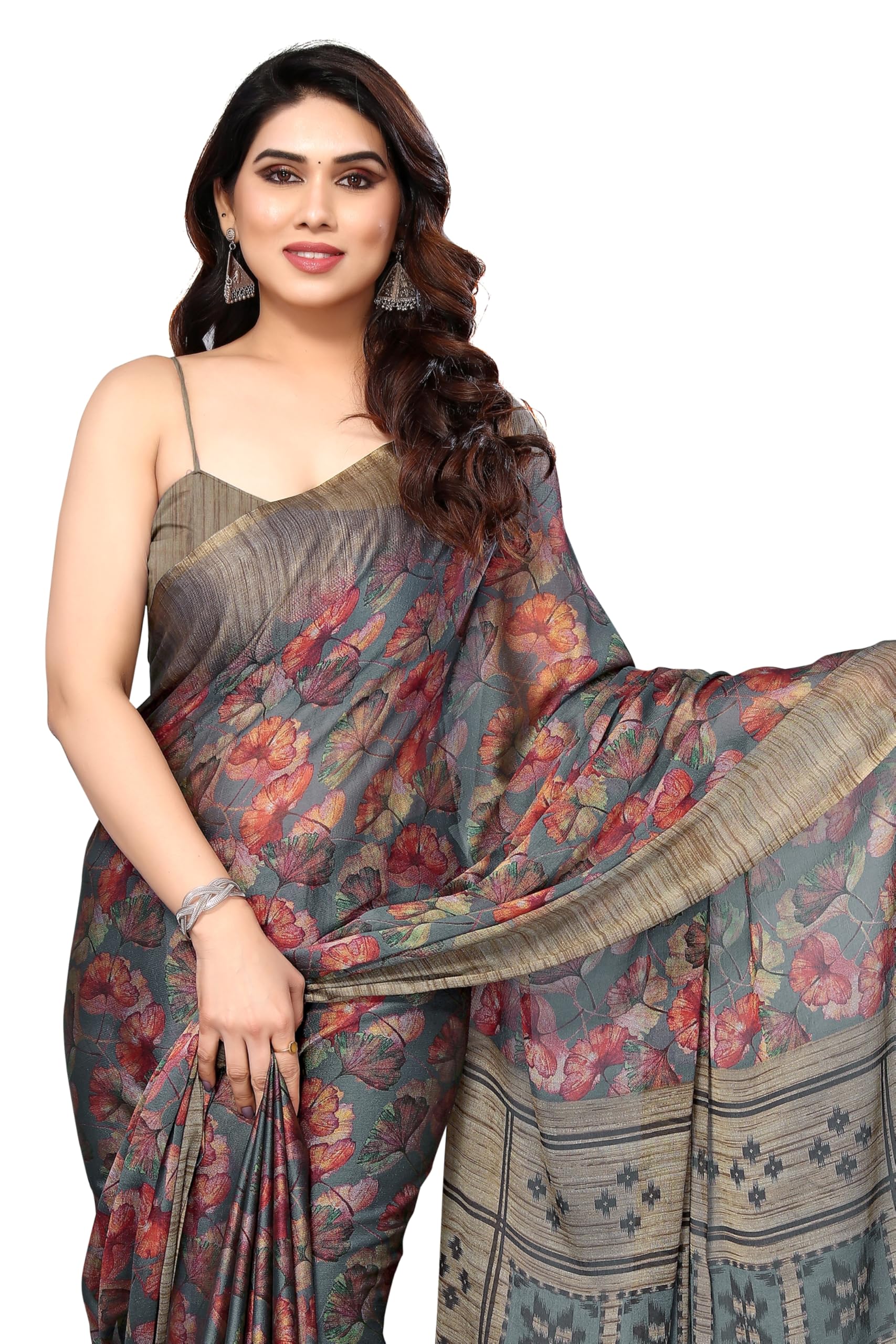 mirchi fashion Women's Designer Chiffon Floral Prints Saree with Blouse Piece-picture-21