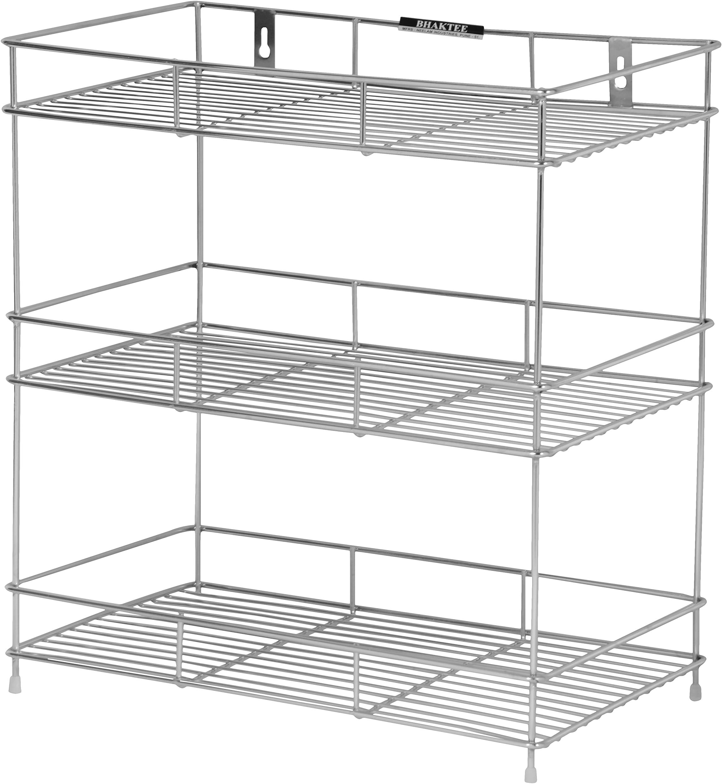 Bhaktee Stainless Steel Kitchen 3 Tier Fruits & Vegetable Rack| Multipurpose Storage Rack Multi Organizer| kitchen wall mounted shelves | Spice Kitchen Storage Shelf Shelves Rack (Metallic, 46X25X48Cm)