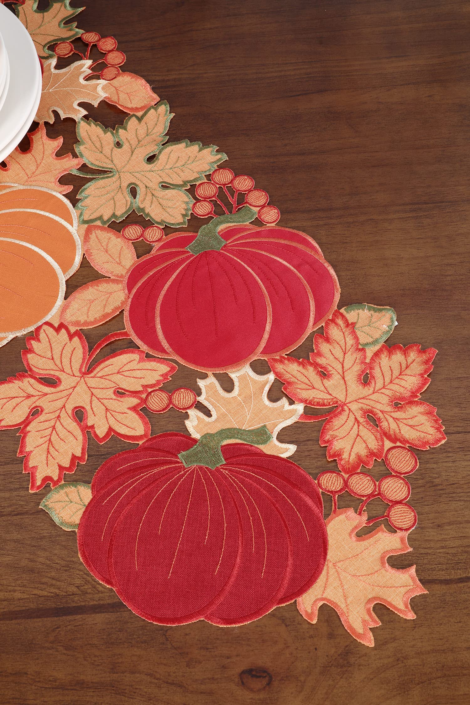Herbst-Tischläufer Mit Kürbis-Ahornblatt-Design – 33 X 183 Cm, Polyester, Maschinenwaschbar