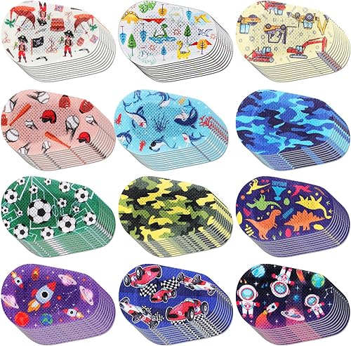 120 parches adhesivos para los ojos para niños y niños, 12 estilos de parches para los ojos, lindos vendajes de parche para niños pequeños