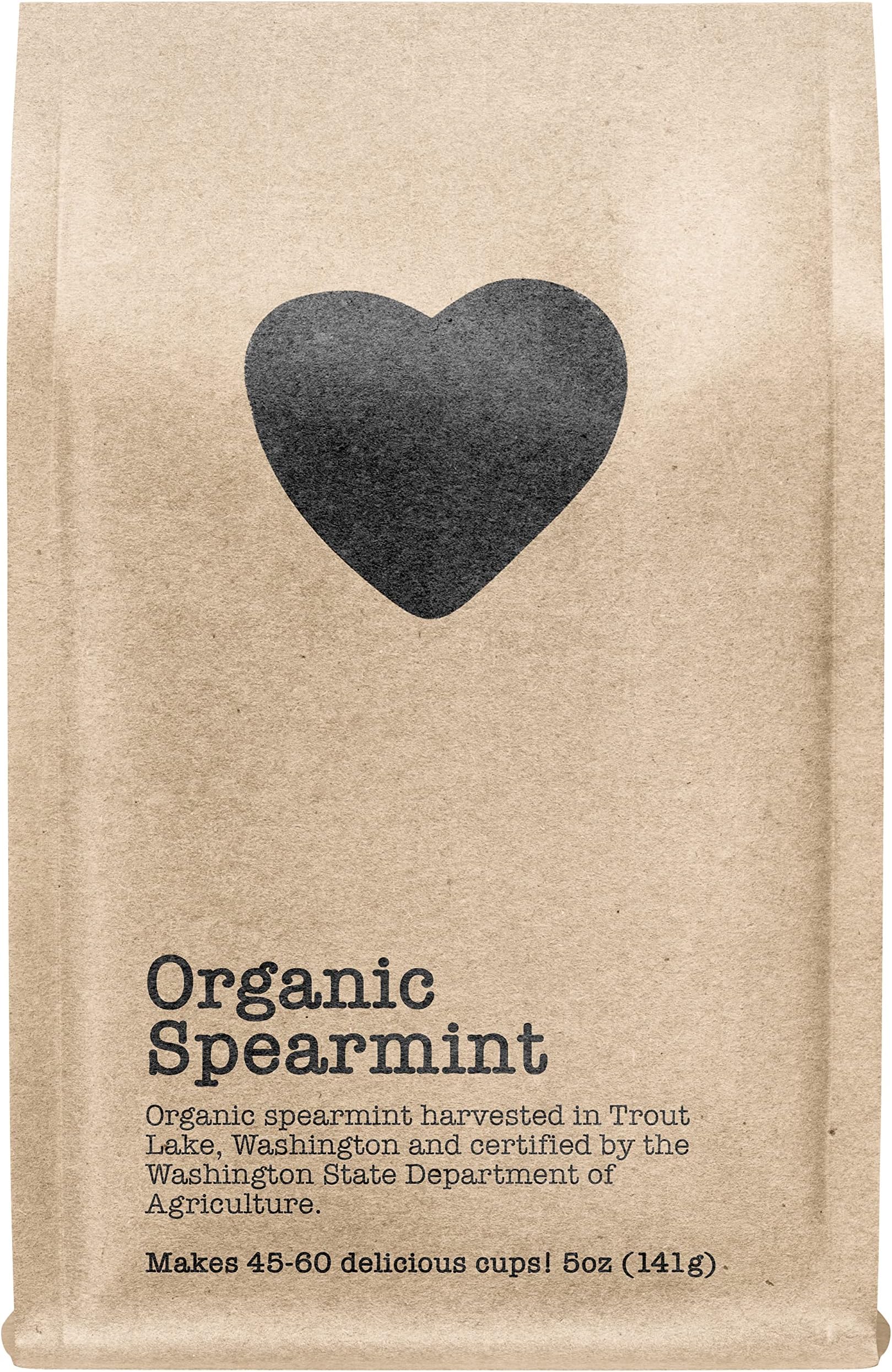 Organic Spearmint, 45-60 Servings, Eco-Conscious Zip Pouch, Caffeine Free, Pure Loose Leaf Tea Grown in America, 5 Ounce (Medium)