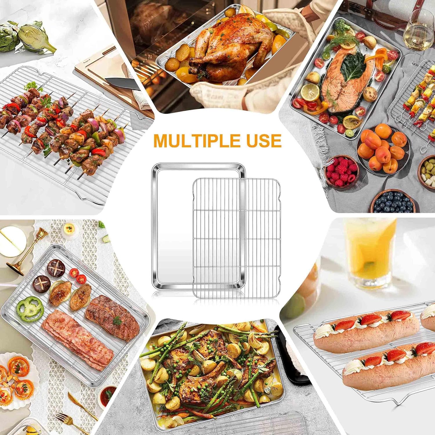 Baking Sheet with Ra, Stainl Steel Lar Cookie Sheets for