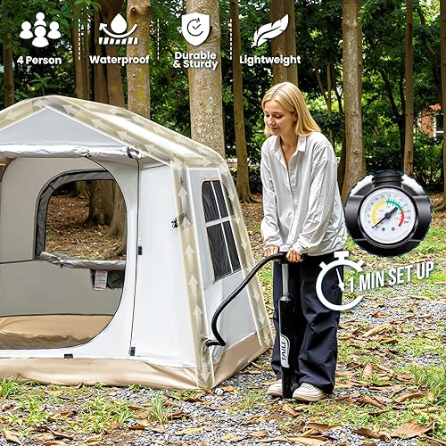 Miniatura 2 de TAILI Inflatable Blow Up Tent for Camping with Hand Pump for 2346 Person, Easy Setup Outdoor Inflatable Oxford Waterproof Air Tent House for Family
