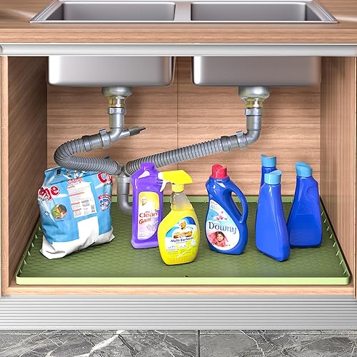 Miniatura 4 de Ryhpez Tapete para debajo del fregadero para cocina, impermeable, de 34 x 22 pulgadas, de silicona, con orificio de drenaje, bandeja de goteo de