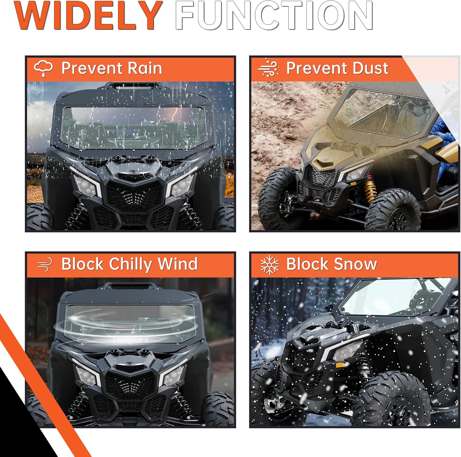 ECOTRIC Full Glass Windshield + Sun Visor Compatible With Can Am Maverick X3 900 XRS XDS Turbo R Max 2017-2025