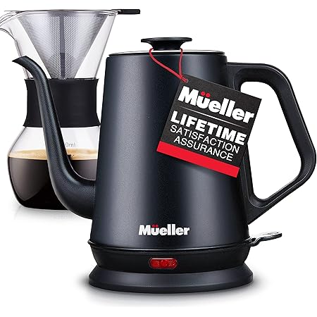 Mueller Electric Gooseneck Kettle with Pour Over Drip Coffee Maker Coffee Serving Set, Stainless Steel Coffee Servers Kettle & Tea Kettle, Matte