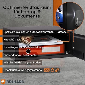 Laptop Electronic Safe (20 x 42 x 35 cm) Electronic Combination Lock 27L Computer Safe with Code & LED Lock Home Safe for 15 Inch Laptop Money Jewellery & A4 Documents