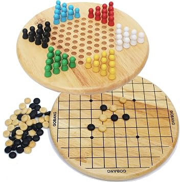 Toys of Wood Oxford TOWO Chinese Checkers and Gobang Set Five in a Row - 2 in 1 Family Board Game - Board Games for Ages 6 and Up - Wooden Games for the Whole Family