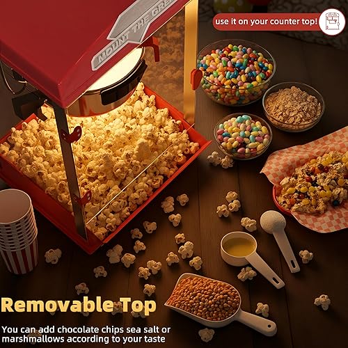 Miniatura 5 de HUGROVE Máquina de palomitas de maíz de 10 onzas con carrito, máquina de palomitas vintage de 480 W para el hogar y el comercio, hervidor de acero