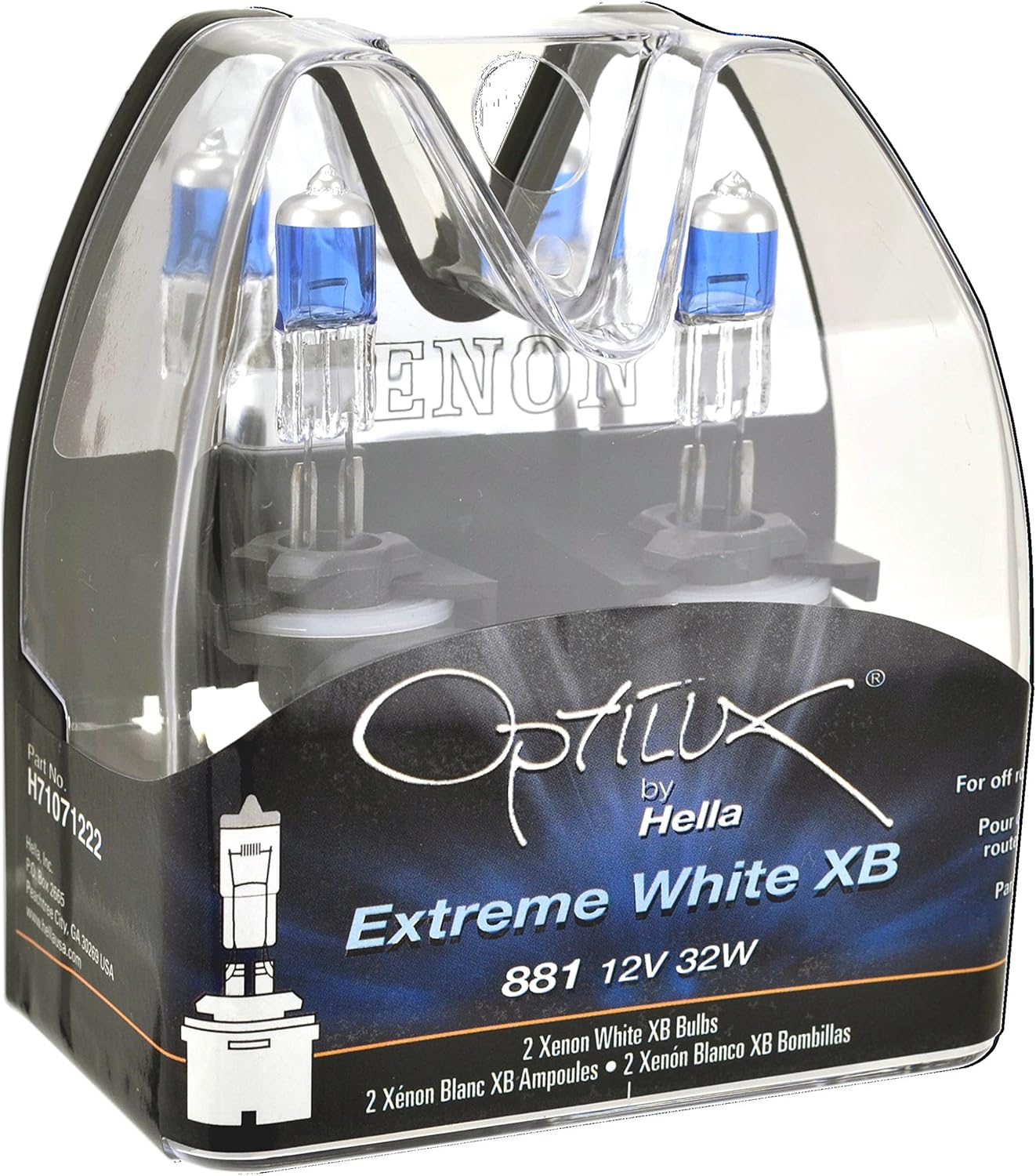 HELLA H71071222 Optilux XB Series 881 Xenon White Halogen Bulbs, 12V, 32W, 2 Pack