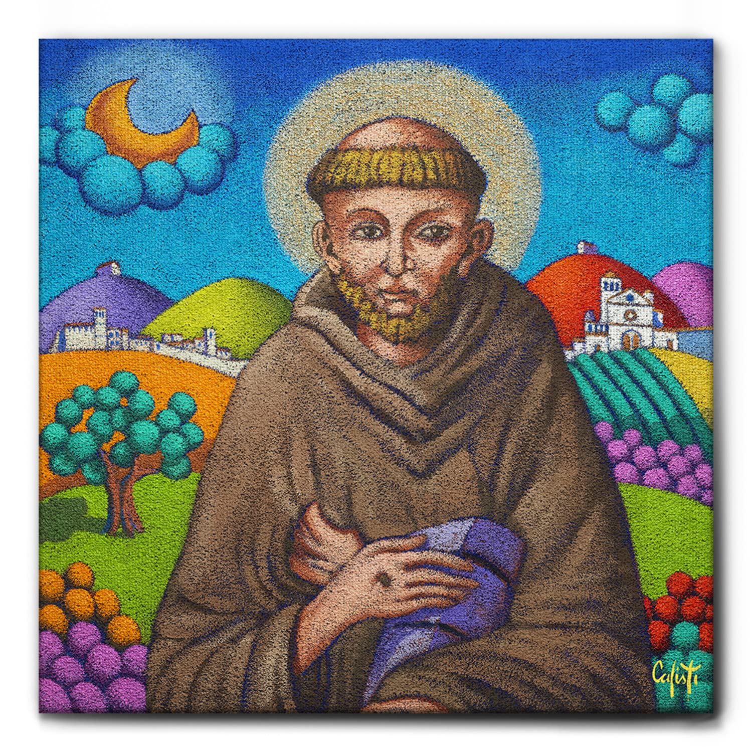 Gemälde 'Heilige Familie In Den Bergen' Von Stefano Calisti – Acrylglas-Druck 100x100 Cm, Fertig Zum Aufhängen