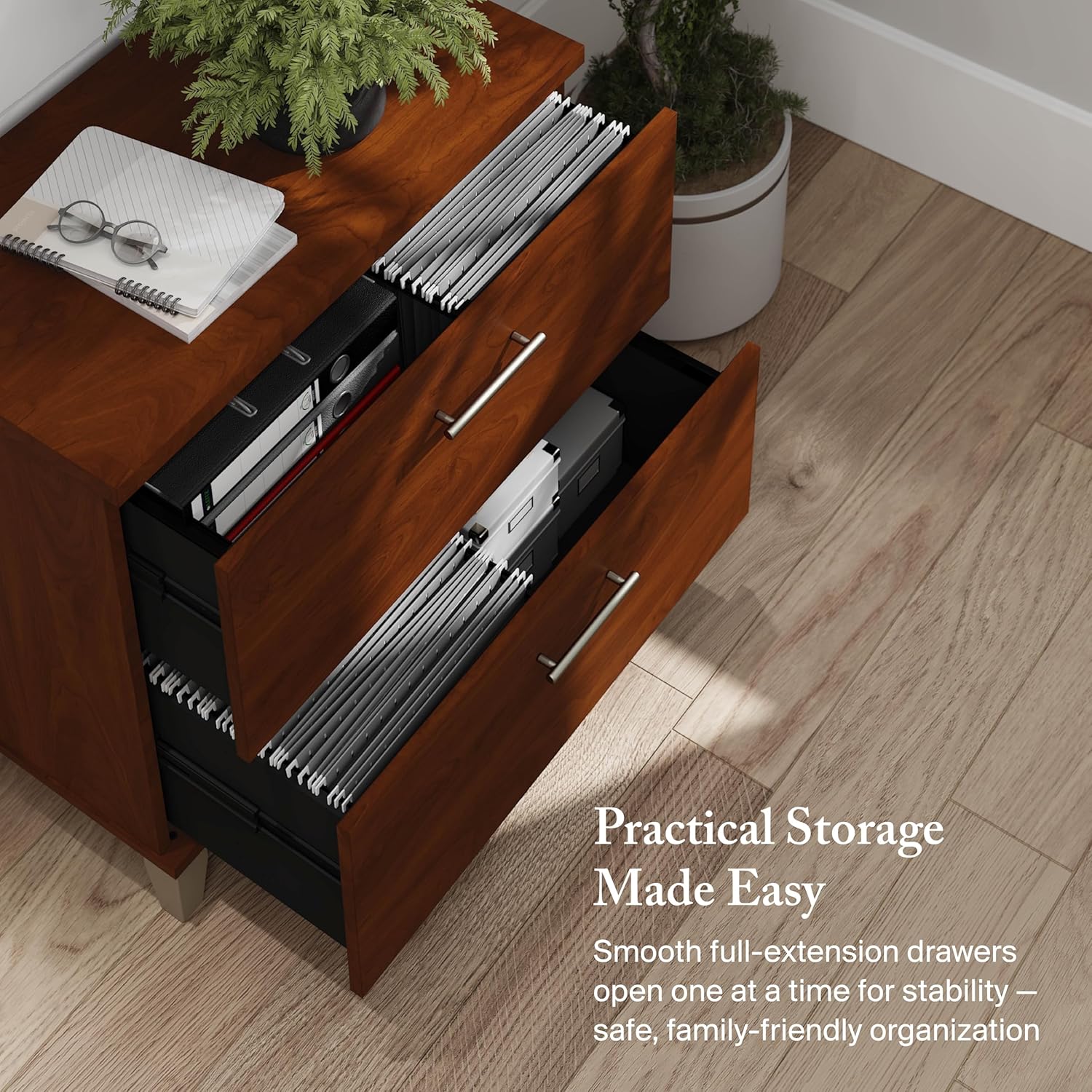 Bush Home 2 Drawer Lateral File Cabinet, Letter and Legal-Size Document Storage for Home or Professional Office, Somerset Collection, Hansen Cherry