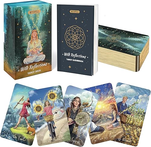 Wyspell Wild Reflections Tarot Cards: cartas inspiradas en la naturaleza con libro guía - Hermosa baraja de tarot para principiantes