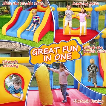 Bounce House for Kids 3-6 Big Kids 8-12 w/Double Slide & Obstacle Course, 12 x 9FT Indoor/Outdoor Inflatable Jump 'n Slide with Large Bounce Area, Blow up Bouncer with Air Blower for Backyard