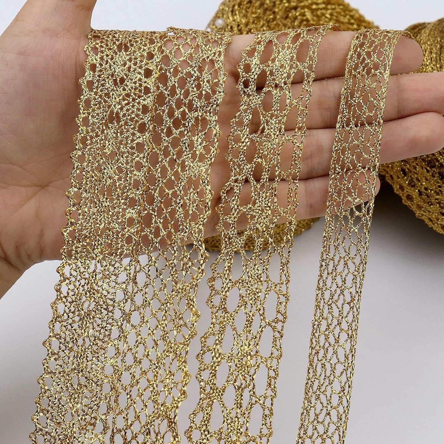Gold Lace Trim Vintage Crochet Ribbon Craft Gold Lace for Sewing, Gift Package Wrapping, Bridal Wedding Decoration, Scrapbooking Supplies