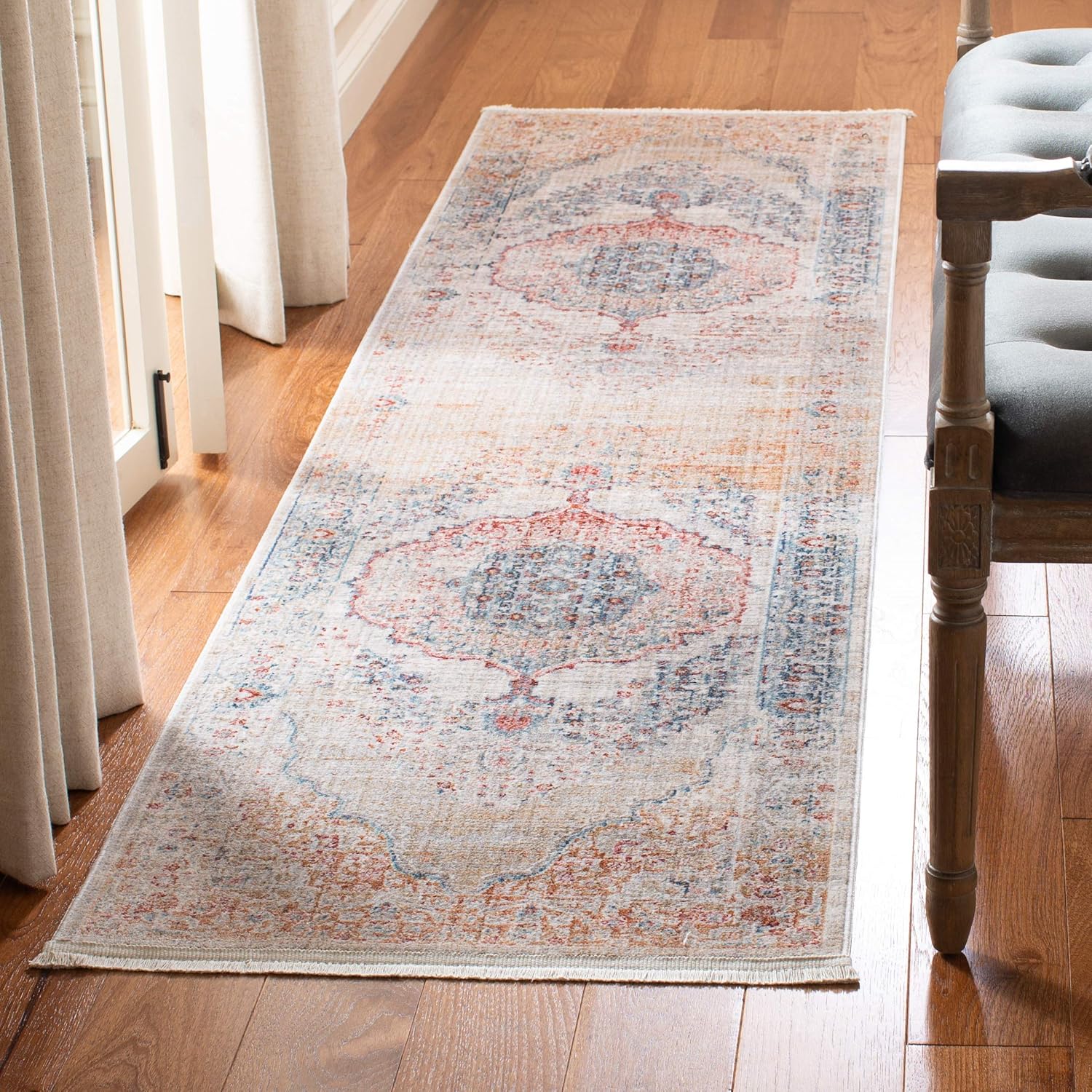 SAFAVIEH Kenitra Collection Runner Rug - 2'2" x 10', Grey & Light Blue, Vintage Oriental Distressed Design, Non-Shedding & Easy Care, Ideal for High Traffic Areas in Living Room, Bedroom (KRA676G)