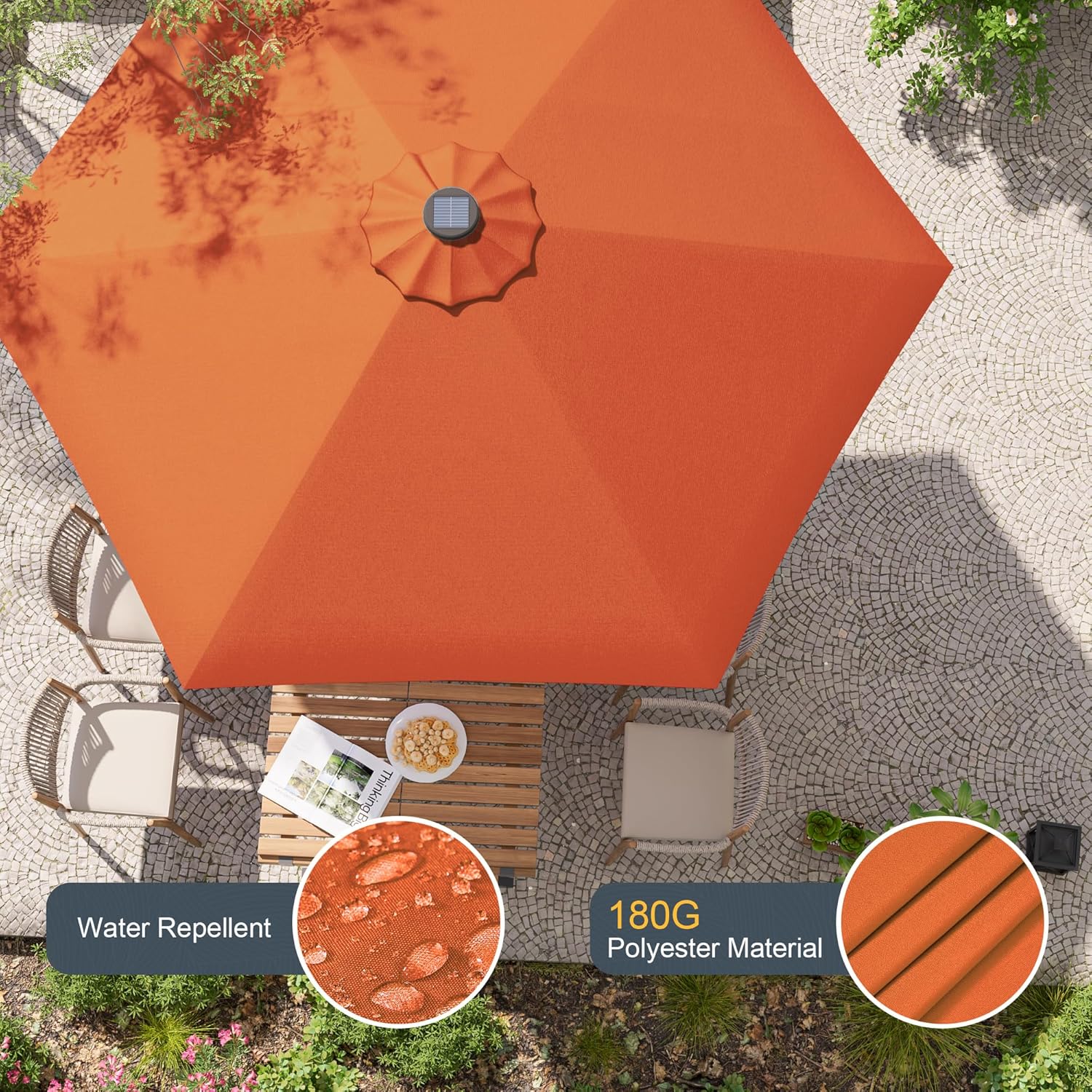 7.5ft Outdoor Solar Patio Umbrella 2-Year-Non-Fading Steel umbrella outdoor patio with Push Button Tilt and Crank