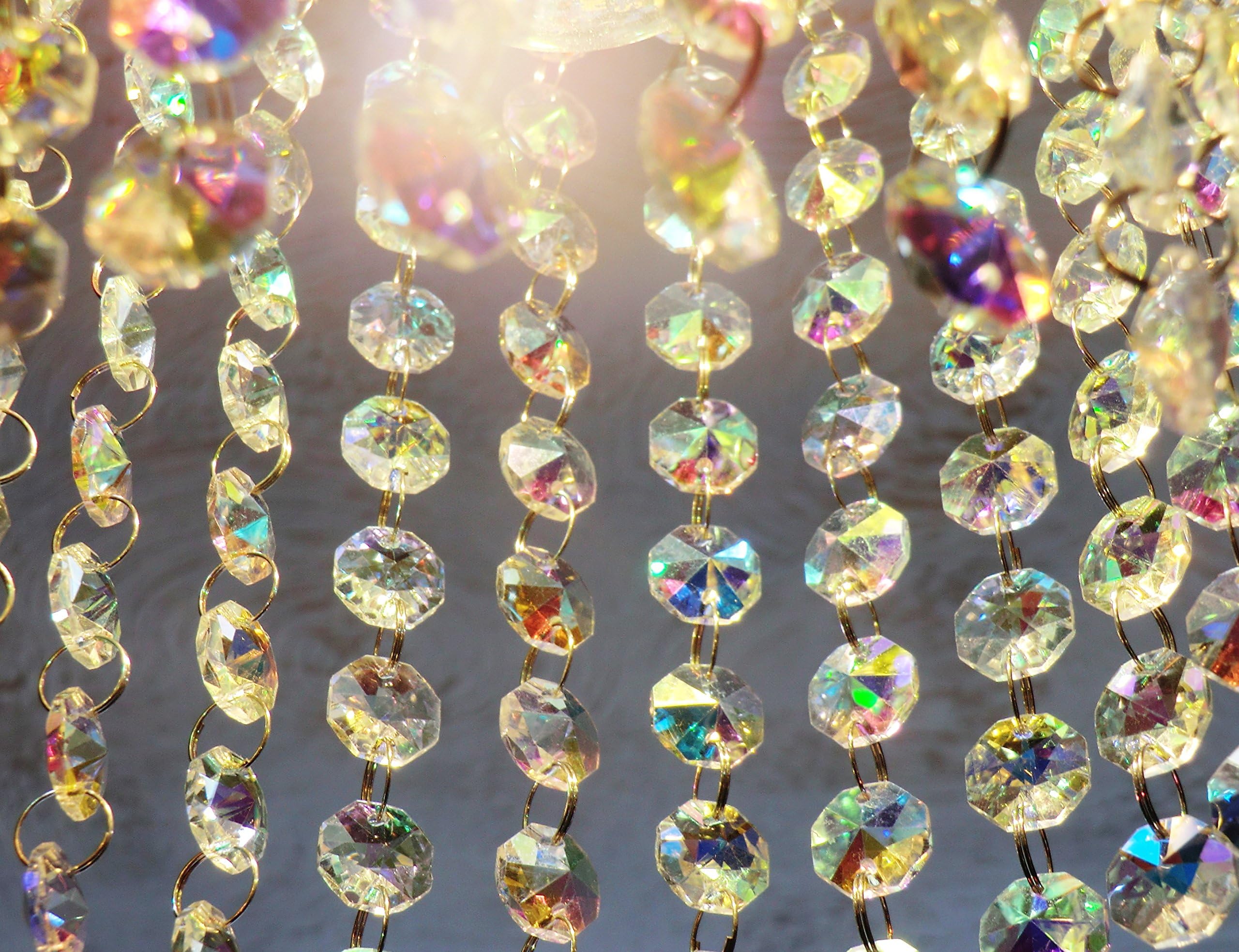 100 AB Aurora Borealis 14mm Octagon Chandelier Drops Light Parts Cut Glass Crystals Droplets Beads Christmas Tree Ornaments Wedding Wishing Decorations Garlands Sun Bead Chains