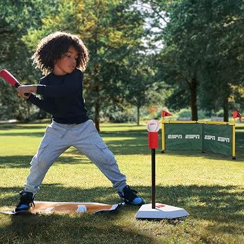 ESPN My First Home Run Batting Tee for Kids Includes Tee Ball Bat, Foam Ball, Home Run Fence, and Batters Box