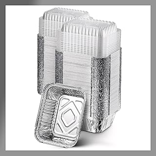 Rectangular Aluminum Foil Pans With Clear Dome Lids [1 lb] x [25 Set] Disposable Take‑Out Containers for Catering, Meal Prep, Freezer and Oven‑Safe Food Storage (25 Pack, 1 lb)