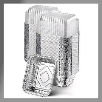 Rectangular Aluminum Foil Pans With Clear Dome Lids [1 lb] x [10 Set] Disposable TakeOut Containers for Catering, Meal Prep, Freezer and OvenSafe Food Storage 10 Pack, 1 lb