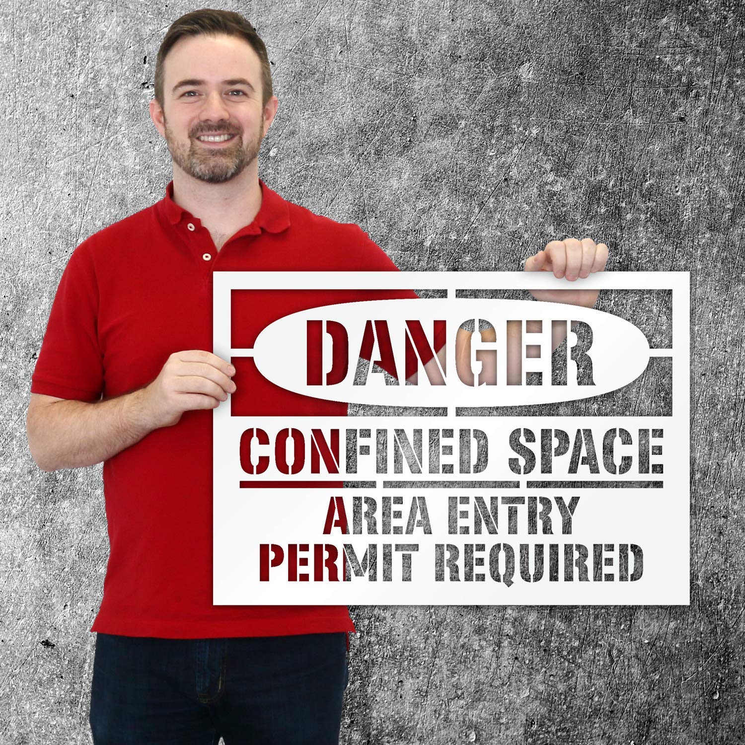 SmartSign 14 x 20 inches Danger Confined Space Area Entry Permit Required Reusable Stencil with 2.83", 1.85" and 1.5" Letter Height, 63 Mil Plastic, USA-Made